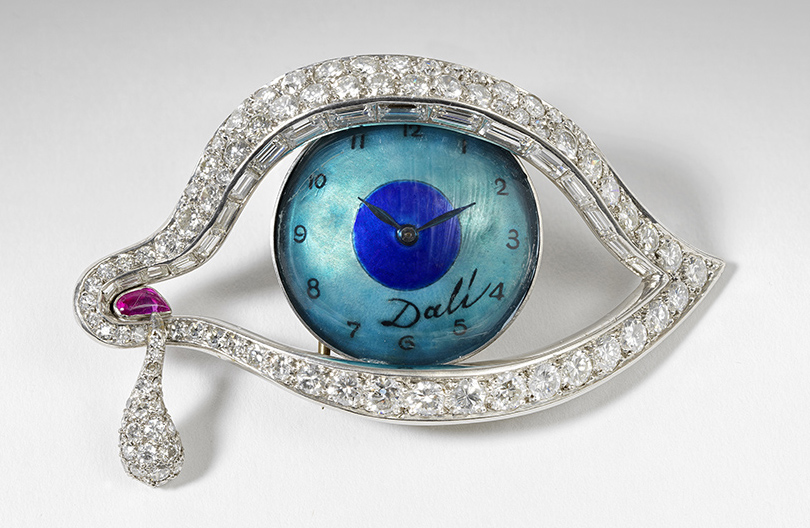 Salvador Dalí, The Eye of Time, 1949, Platinum, natural ruby, diamonds, enamel and clock with Movado 50SP mechanism, 4 x 6 x 1,7 cm © Salvador Dalí, Fundació Gala-Salvador Dalí, Figueres, 2026