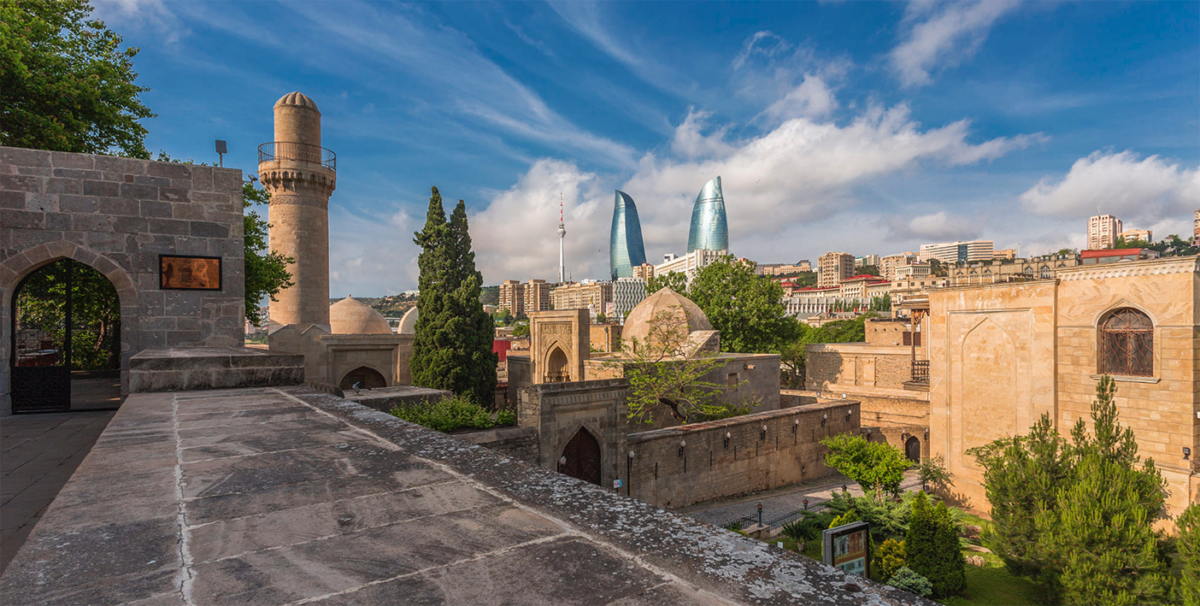 Baku-Old city and Flame Towers Baku-Old city and Flame Towers
